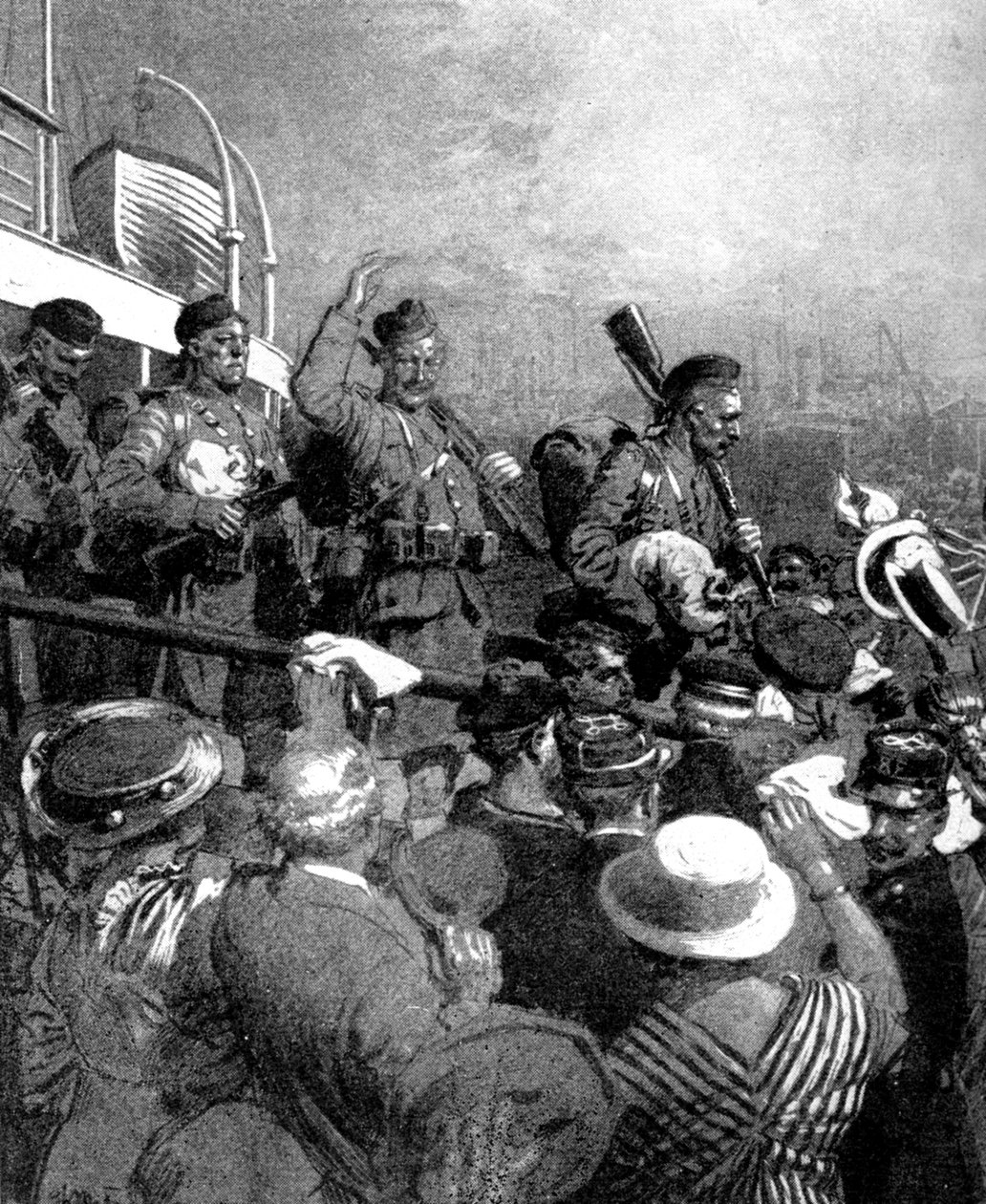 British Expeditionary Force:n skotlantilaiset ylämaalaiset Boulognessa, Ranskassa, ensimmäinen maailmansota, 1914 tekijältä Unbekannt