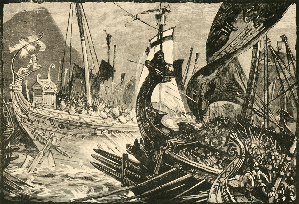 Meritaistelu Ptolemaioksen ja Demetrius Poliorcetesin välillä Salamiksen edustalla, 1890. tekijältä Unbekannt