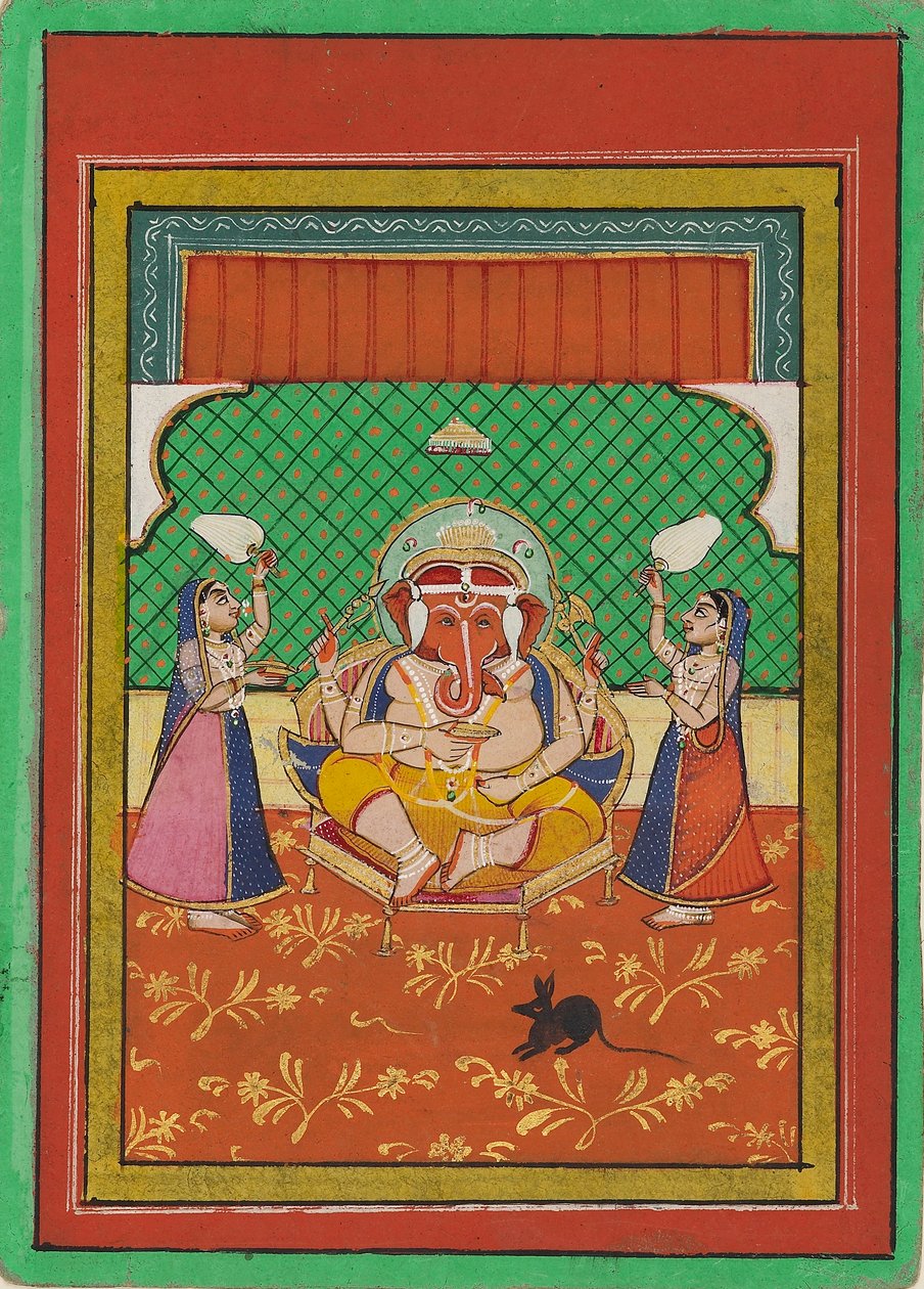 Istuva Ganesha palvelijoineen, 1900-luvun alku tekijältä Unbekannt