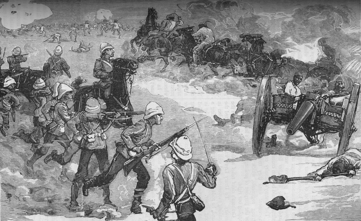 Toinen Kassassinin taistelu 9. syyskuuta: Kuninkaalliset merijalkaväen kaksi Krupp-asetta vangitsevat, c1882 tekijältä Unbekannt