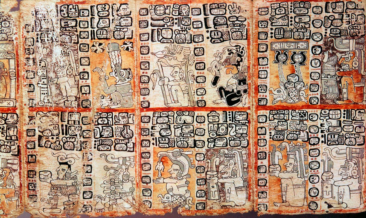 Osa Mayan Troano Codexista 1400-luvulta tekijältä Unbekannt