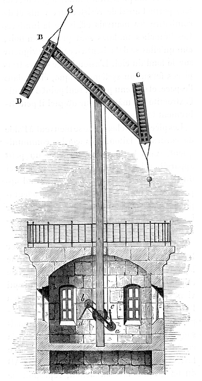 Leikkauskuva lennätintornista Claude Chappesin semaforille, 1792, c1870 tekijältä Unbekannt