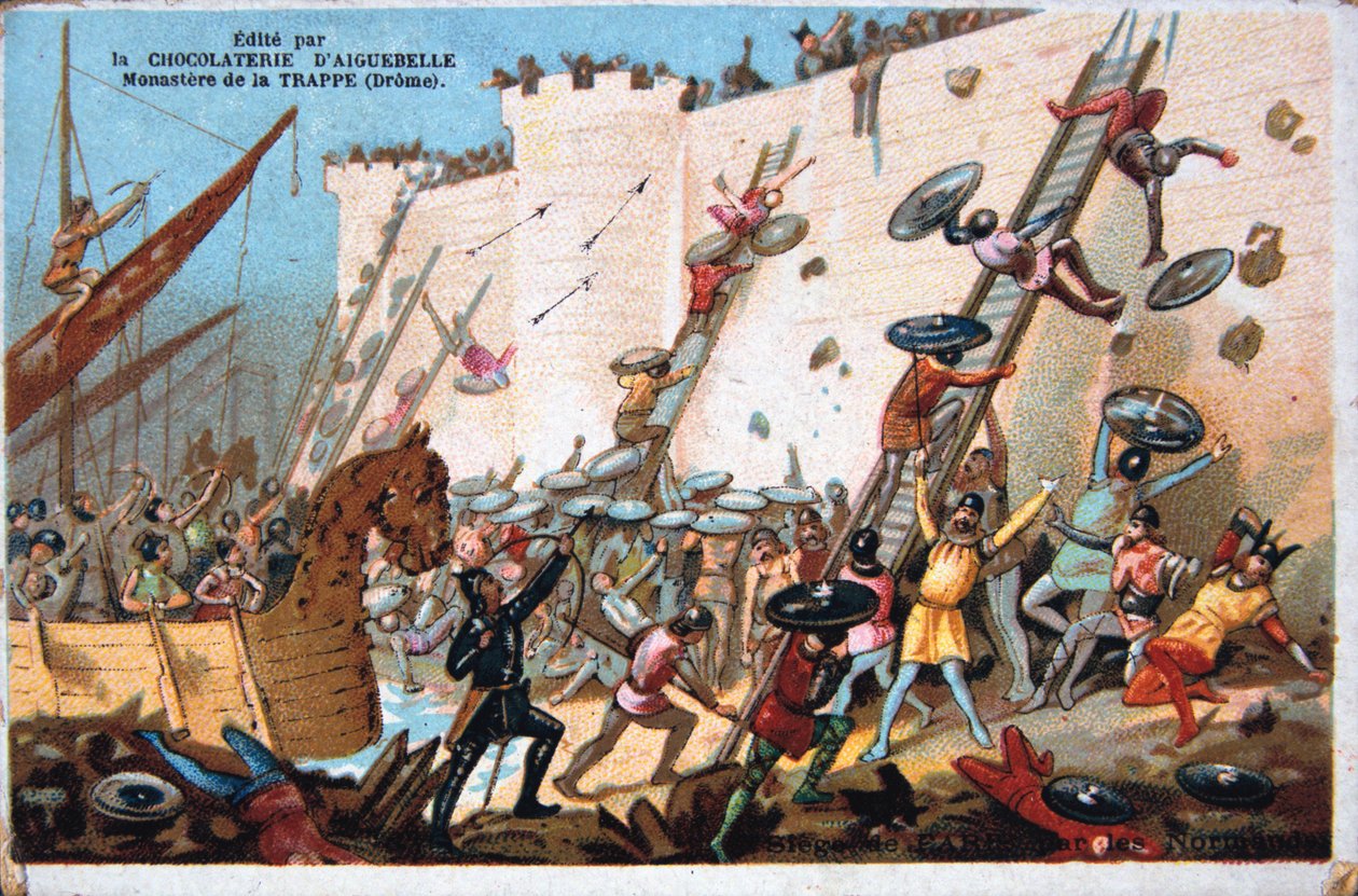Normanien piiritys Pariisin 1800-luvulta. Värilitografia. Yksityinen kokoelma tekijältä Unbekannt