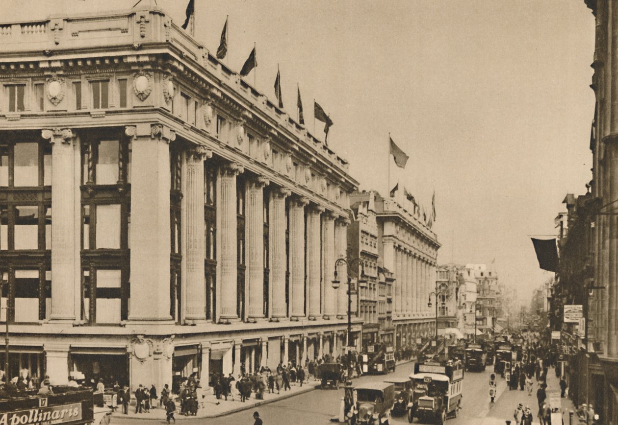 Selfridget ja viimeiset vanhat Oxford Streetin kaupat, jotka rakennus nielaisi, vuodelta 1935. tekijältä Unbekannt