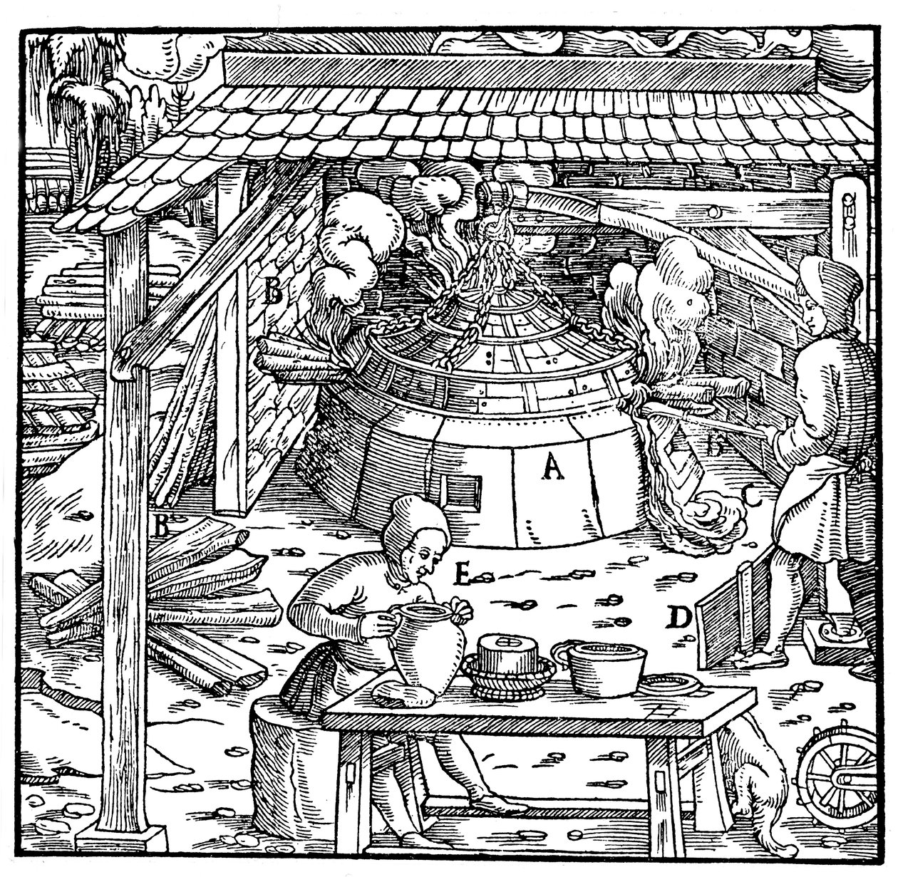 Lyijyn erottaminen hopeasta tai kullasta kupellointiuunissa, 1556 tekijältä Unbekannt