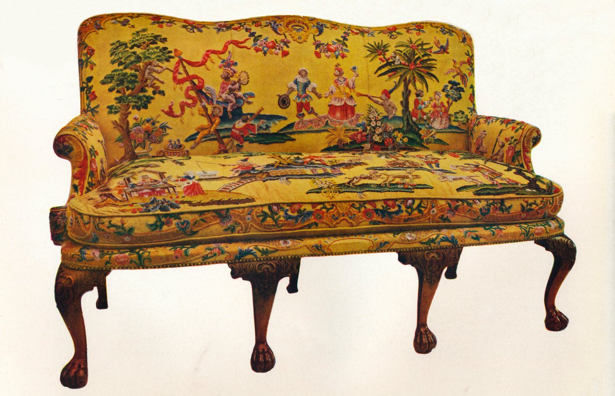 Perinteisellä Chinoiserie-kirjontalla peitetty sohva, c1710 tekijältä Unbekannt