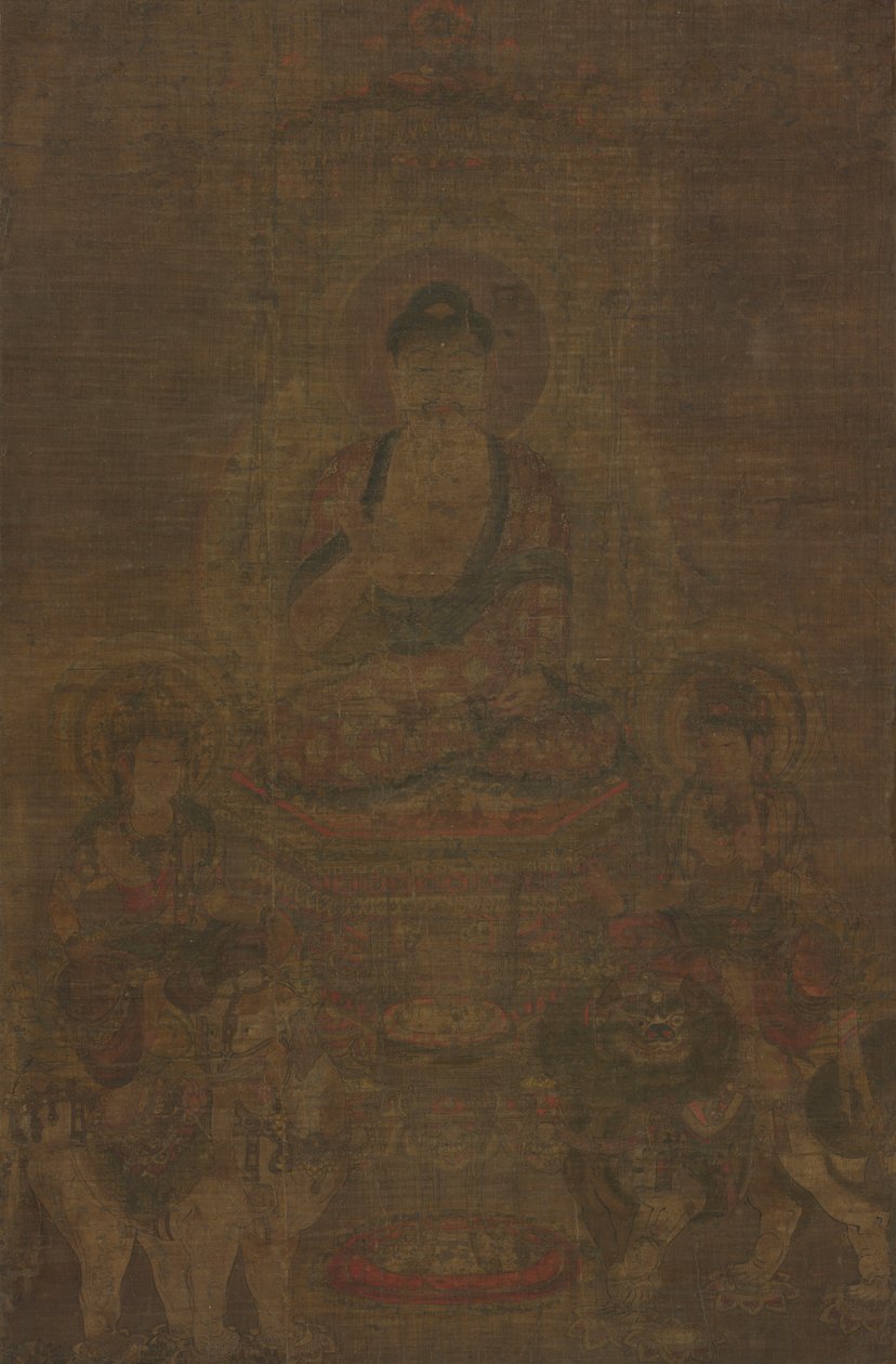 Shakyamuni Triad: Buddha, mukana Manjushri ja Samantabhadra, n. 900. tekijältä Unbekannt