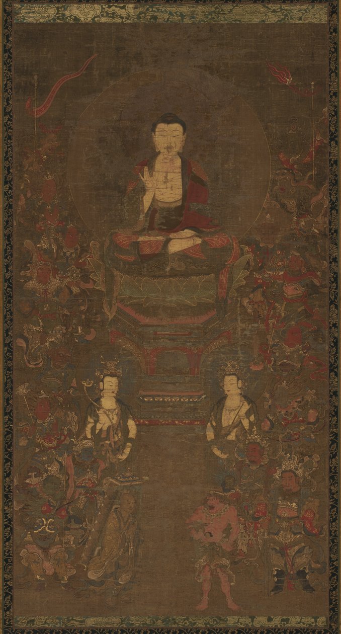 Shakyamuni-kolmio suuren viisauden sutran kuudentoista suojelijan kanssa, 1300-luku. tekijältä Unbekannt