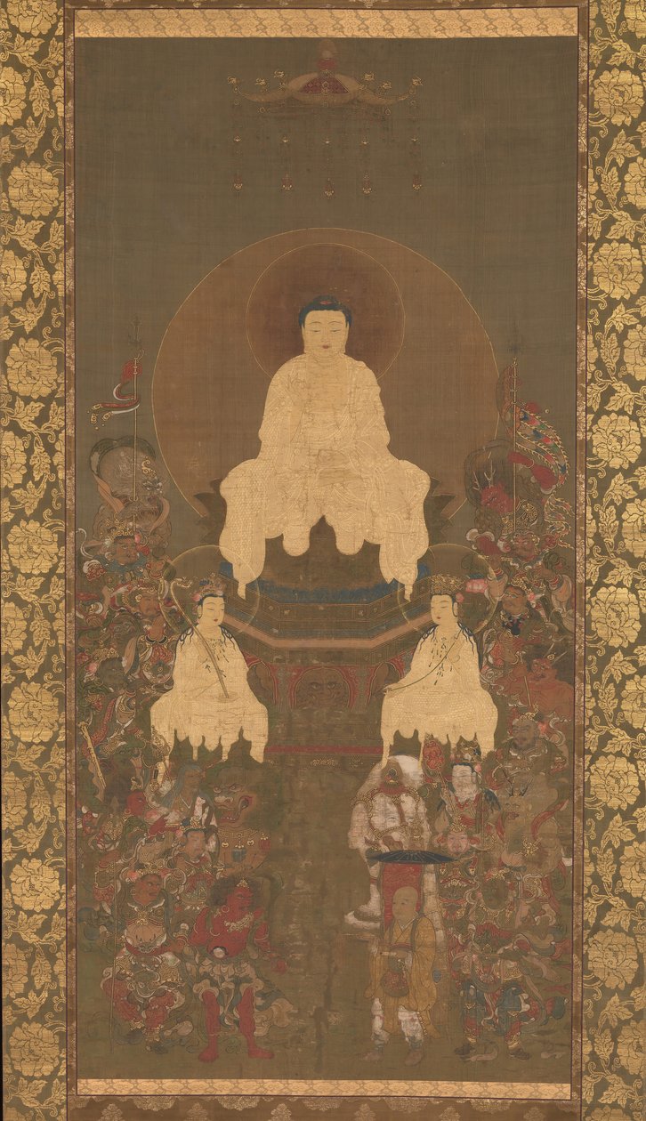 Shakyamuni-kolmio suuren viisauden sutran kuudentoista suojelijan kanssa, 1300-luvun loppu. tekijältä Unbekannt