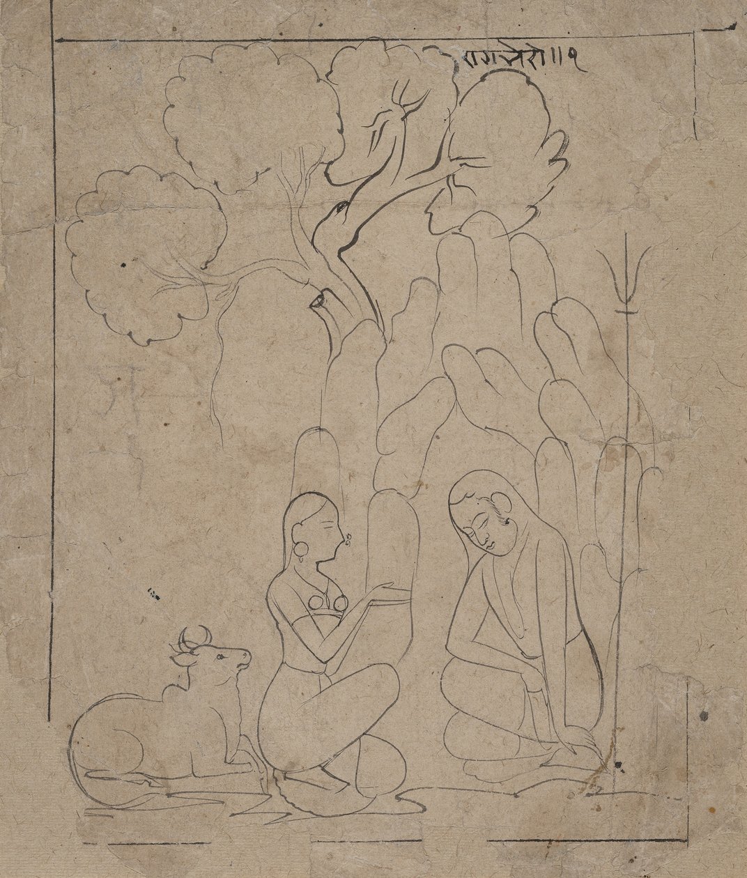 Shiva ja Parvati vuoren luolassa, n. 1800. tekijältä Unbekannt