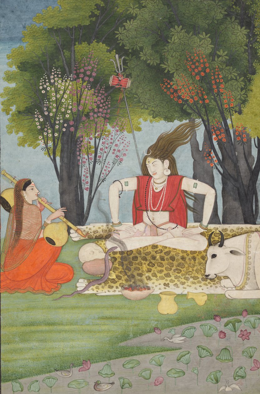 Shiva raivoissaan Parvatisin meditaationsa keskeytymisestä 1800-luvun alussa. tekijältä Unbekannt