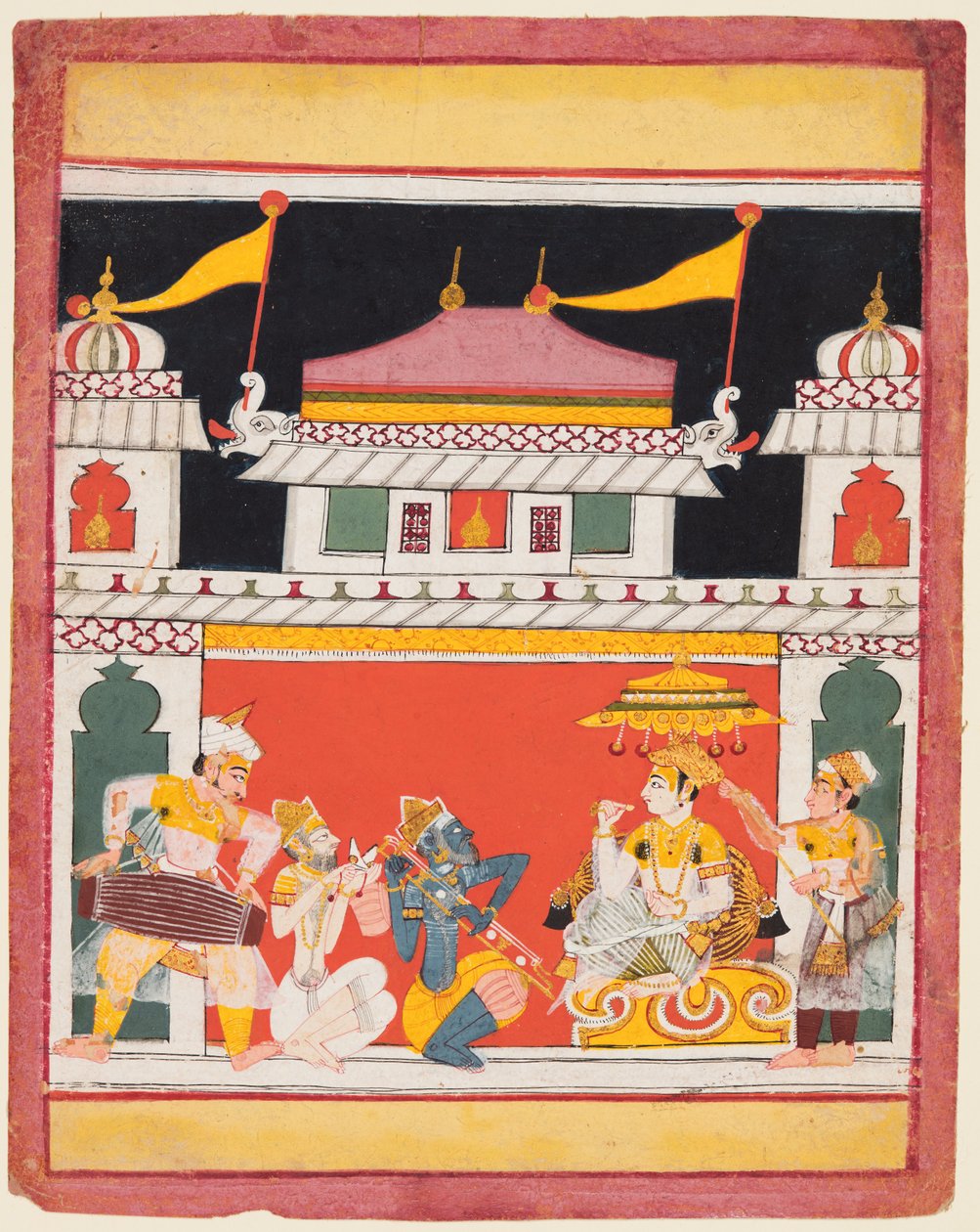 Shri Raga, Ragamala-sarjasta, Kolme muusikkoa esiintyy ennen jaloa, n. 1650. tekijältä Unbekannt