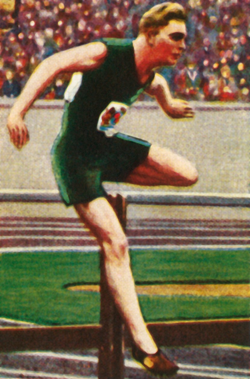 Etelä-Afrikan Sid Atkinson, 110 metrin aitajuoksun voittaja, 1928. tekijältä Unbekannt