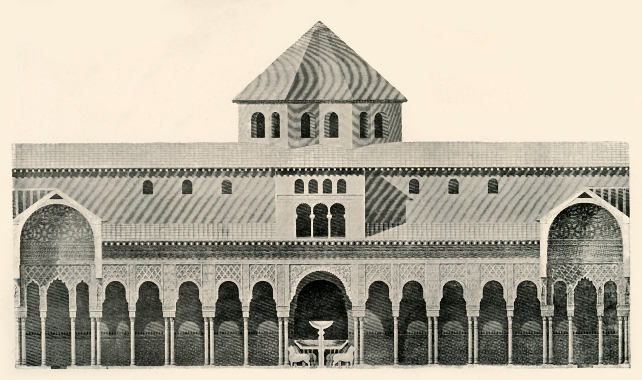 Leijonien tuomioistuimen sivukorkeus ja suihkulähde, 1800-luku, 1907. tekijältä Unbekannt