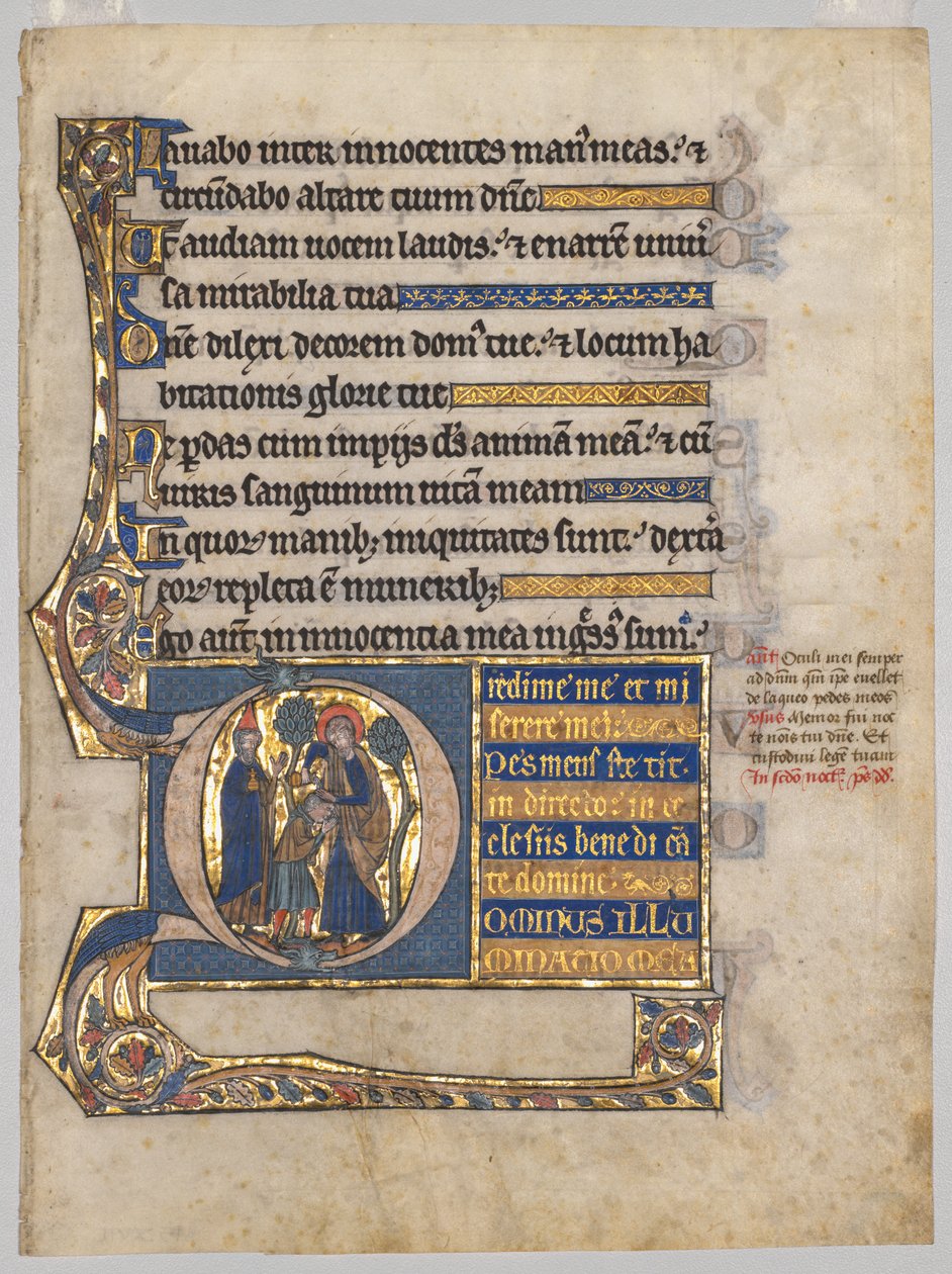 Psalterista leikattu yksittäinen lehti: Alkuperäinen D[ominus illuminatio mea] Samuelin kanssa, n. 1270-1290. tekijältä Unbekannt