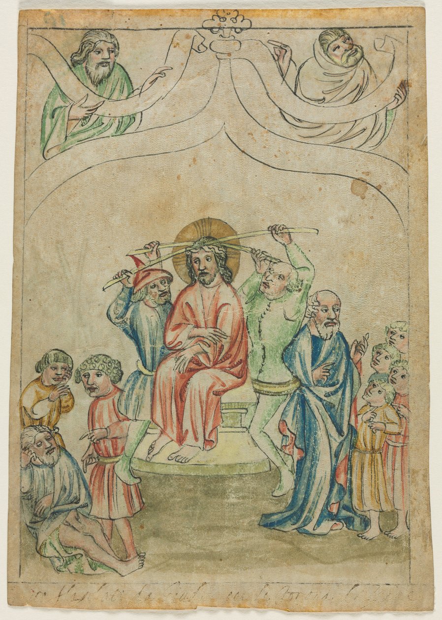Yksittäinen lehti Biblia Pauperumista: Kristus kantaa ristiä verso, n. 1410. tekijältä Unbekannt