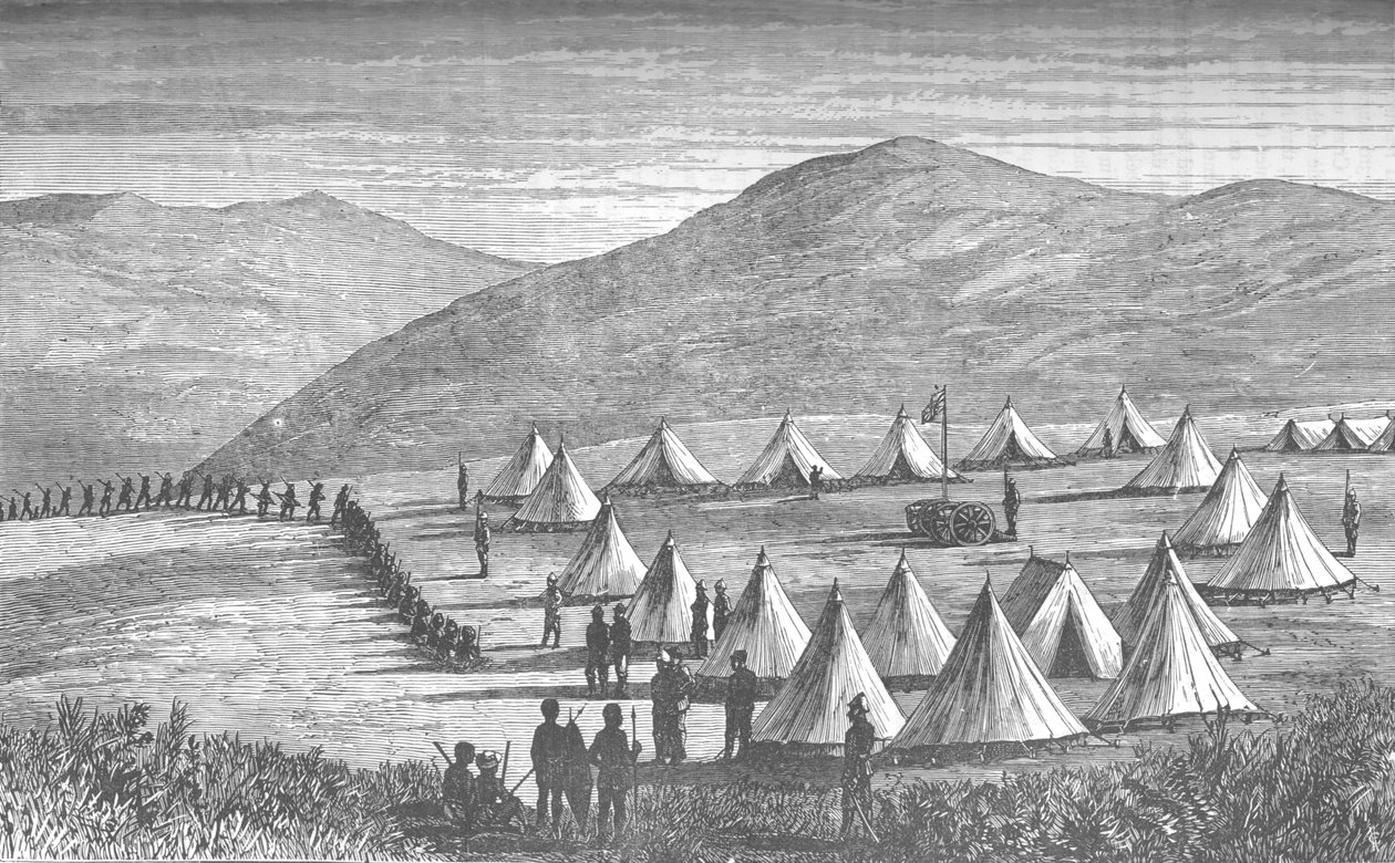 Sir Garnet Wolseleysin leiri Ulundissa: Zulus tulee luopumaan aseistaan, c1880 tekijältä Unbekannt