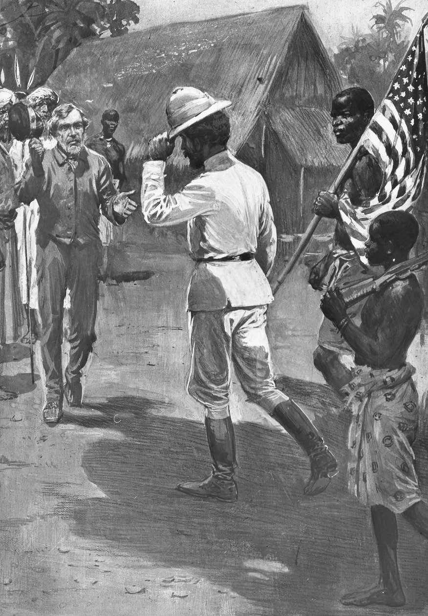 Sir Henry Morton Stanley tapaa David Livingstonen Afrikassa, 1871 tekijältä Unbekannt