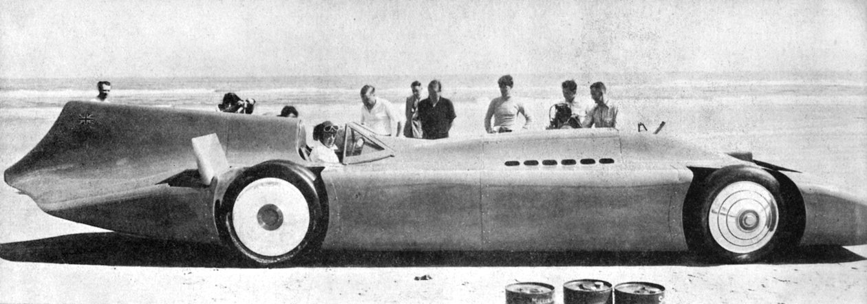Sir Malcolm Campbell 1885-1948 Bluebirdissä, Daytona Beachissä, Floridassa, 7. maaliskuuta 1935 1936. tekijältä Unbekannt