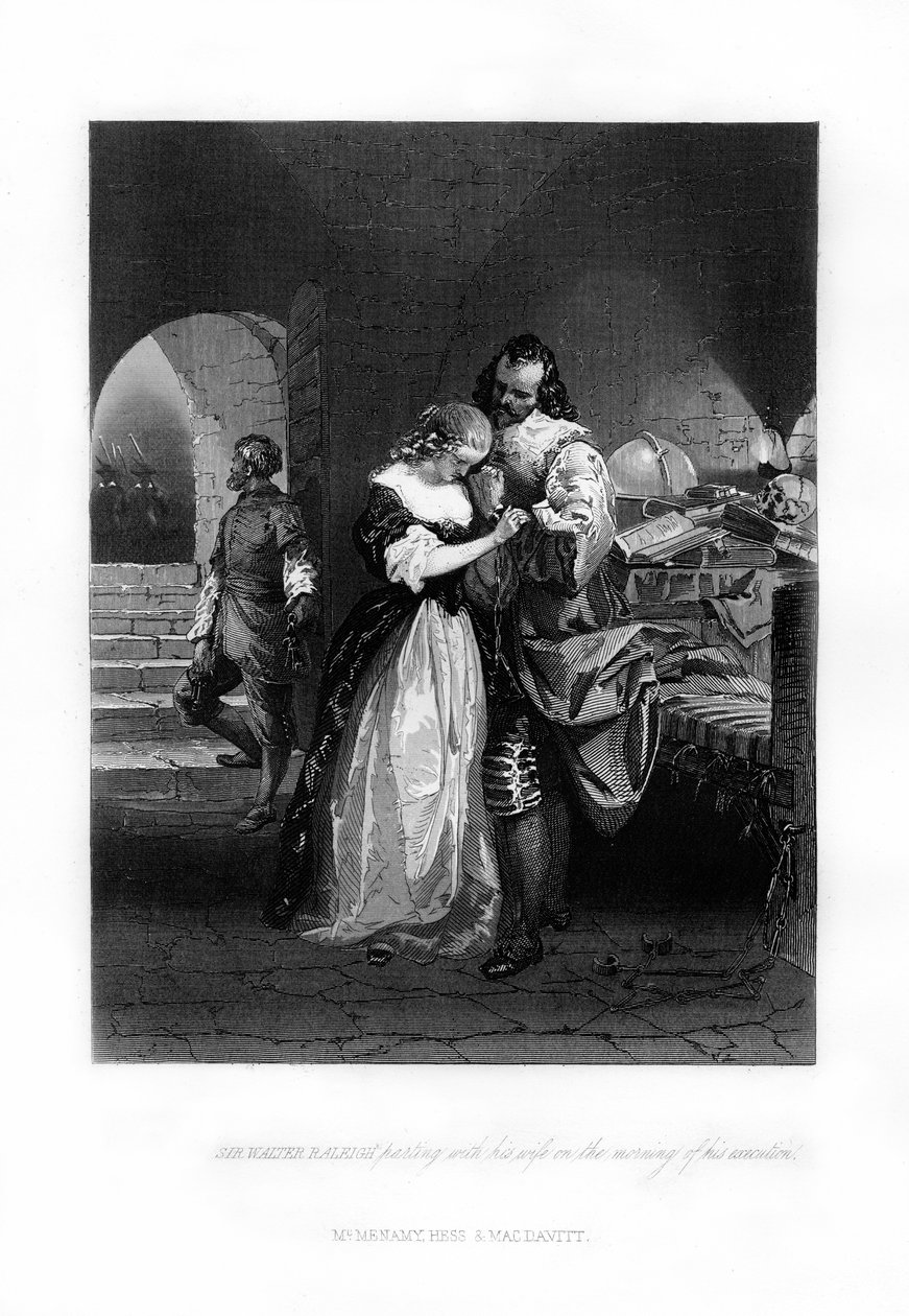 Sir Walter Raleigh erottaa vaimonsa teloitusaamuna, 1618, 1872 tekijältä Unbekannt