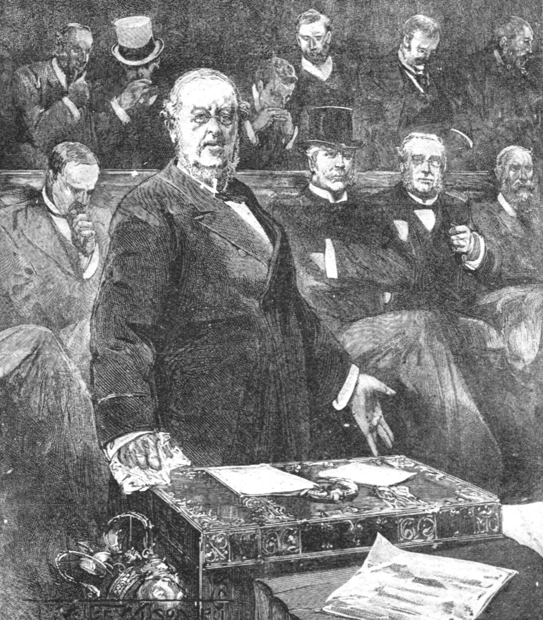 Sir William Harcourt ilmoitti lordi Roseberysin hallituksen erosta, 1895, 1901. tekijältä Unbekannt