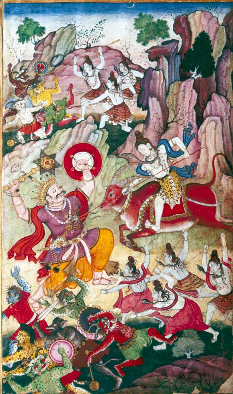 Shiv Destroys The Demon Andhaka, Harivamsa Manuscript, Mughal, C1590. tekijältä Unbekannt