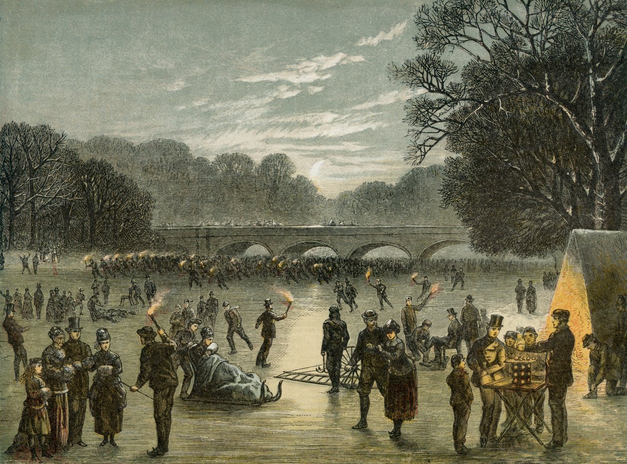 Luistelu serpentiinillä Hyde Parkissa Lontoossa, c1850 tekijältä Unbekannt