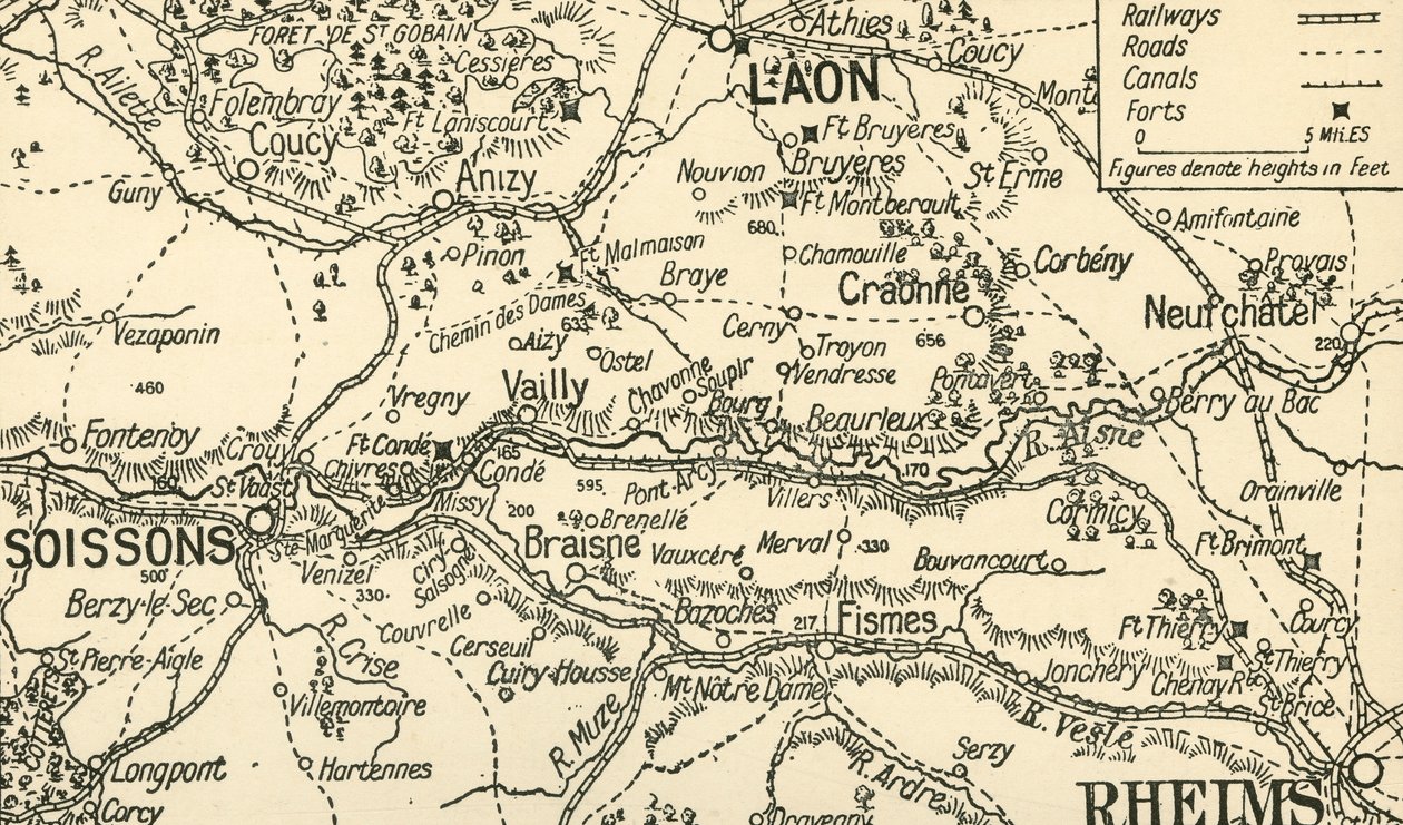 Luonnoskartta Aisnen laaksosta Soissonsin yläpuolella, 1914, c1920. tekijältä Unbekannt