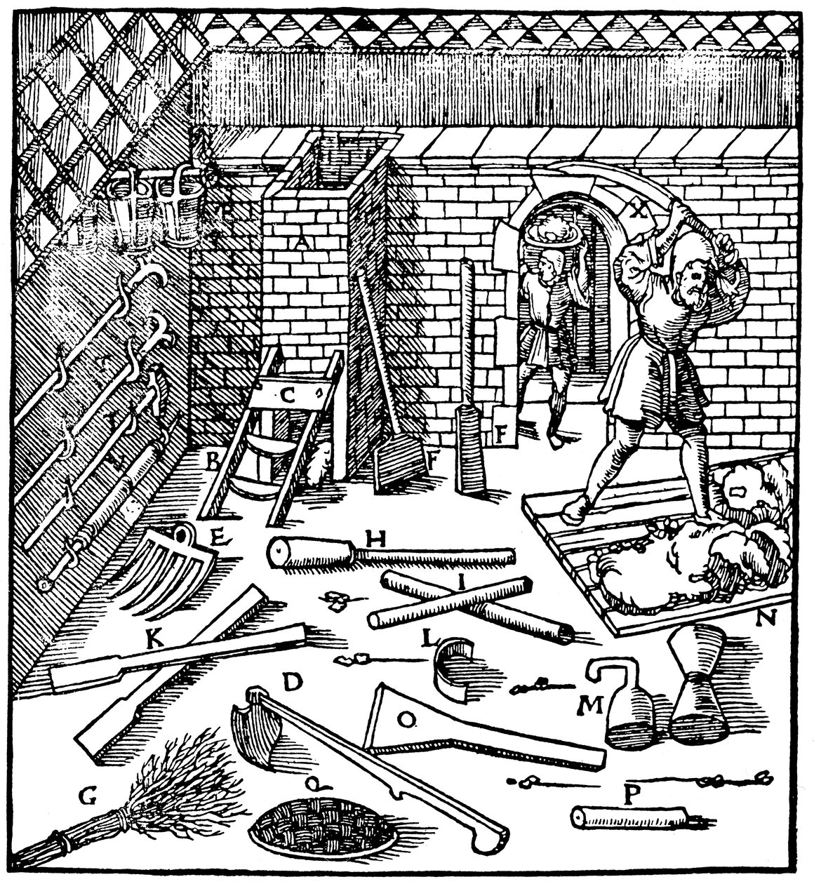 Malmien kullan, hopean, kuparin ja lyijyn sulatus, 1556 tekijältä Unbekannt