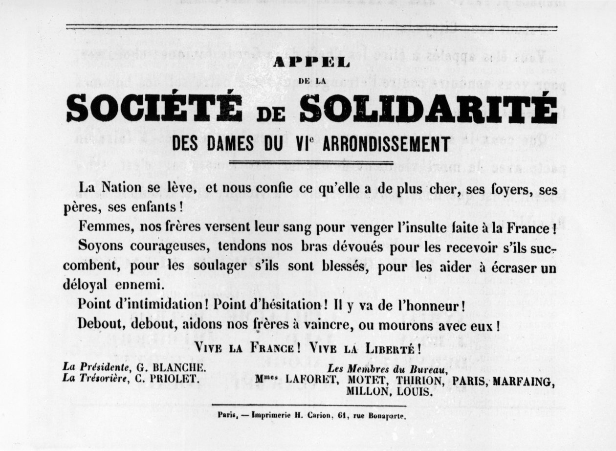 Societe de Solidarite, Pariisin kommuunin Ranskan poliittisista julisteista, toukokuu 1871 tekijältä Unbekannt