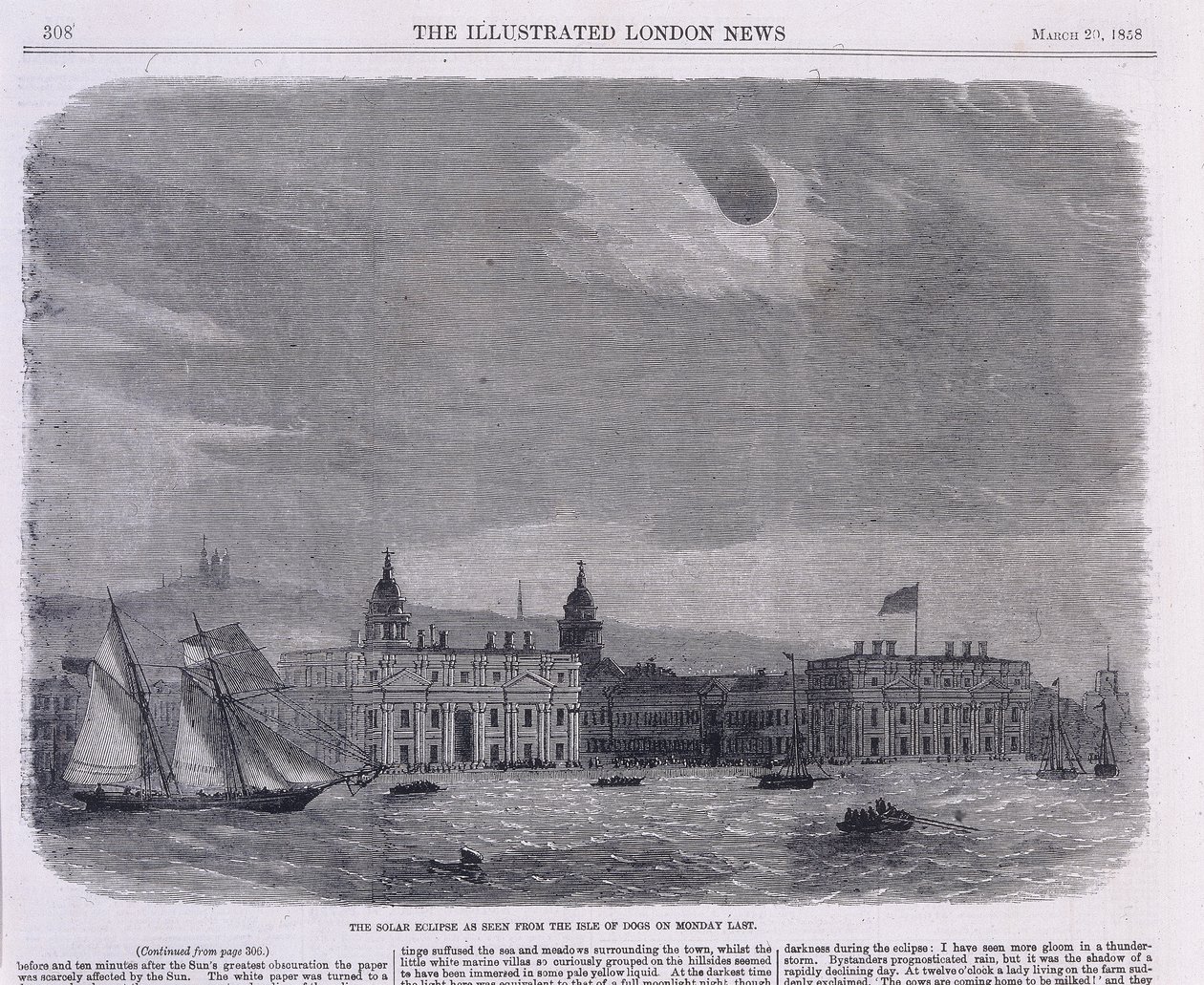 Auringonpimennys nähty Royal Observatoryn yllä, Greenwich, 1858 tekijältä Unbekannt