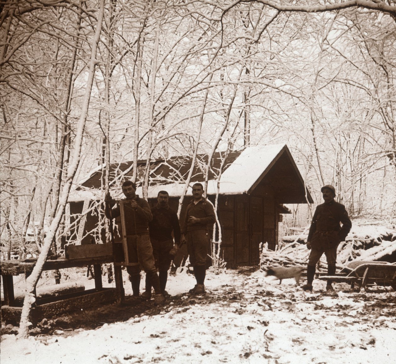 Soldiers in the snow, Foret de la Reine, Ranska, c1914-c1918 tekijältä Unbekannt