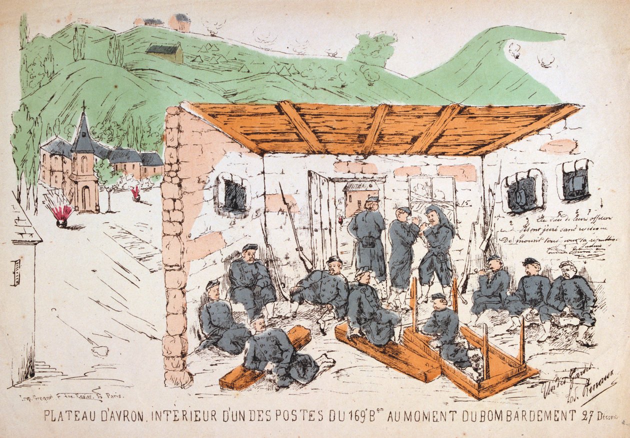 Sotilaat rakennuksen sisällä pommituksen aikana, Ranskan ja Preussin sota, joulukuu 1870 tekijältä Unbekannt
