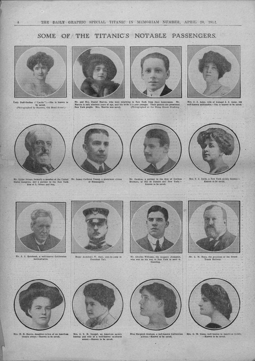 Jotkut Titanicin merkittävistä matkustajista, 20. huhtikuuta 1912. tekijältä Unbekannt