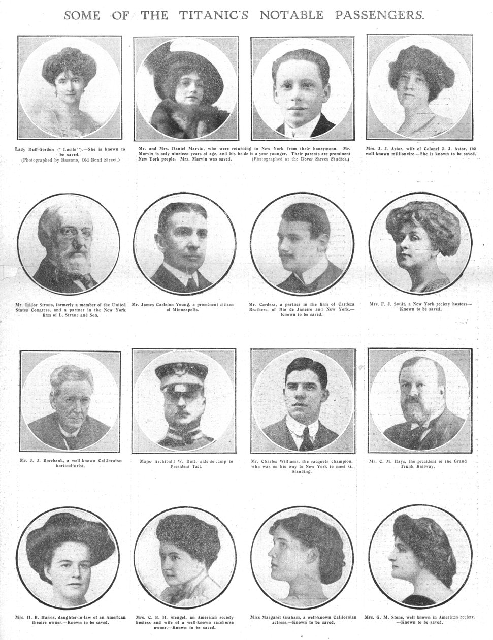Jotkut Titanicin merkittävistä matkustajista, 20. huhtikuuta 1912. tekijältä Unbekannt
