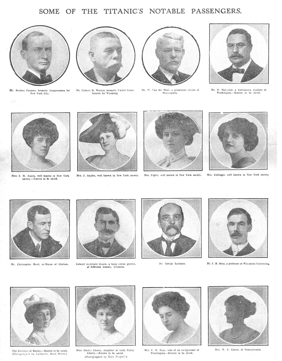 Jotkut Titanicin merkittävistä matkustajista, 20. huhtikuuta 1912. tekijältä Unbekannt