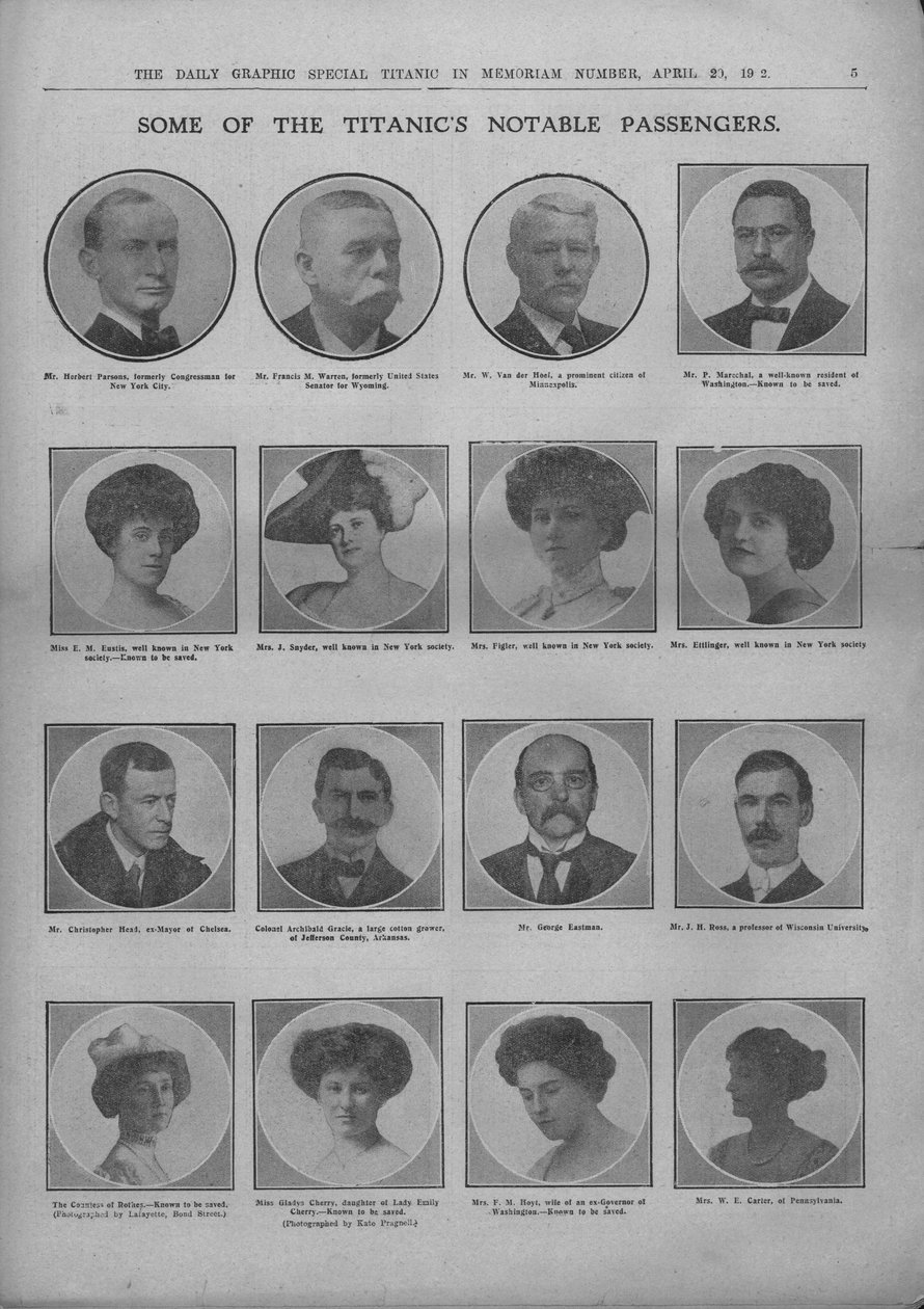 Jotkut Titanicin merkittävistä matkustajista, 20. huhtikuuta 1912. tekijältä Unbekannt
