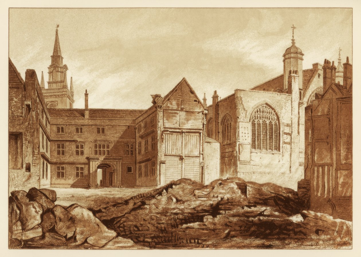 Kaakkoisnäkymä Guildhall Chapelille ja Blackwell Hallille, Lontoon City, 1886 tekijältä Unbekannt