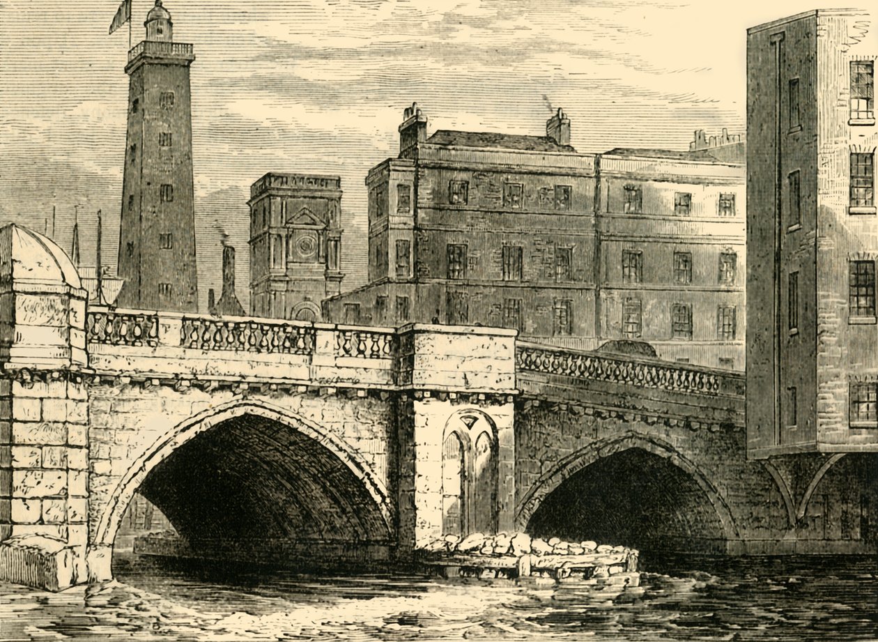 Old London Bridgen eteläpää, jossa Shot Tower ja St. Olaves -kirkko, vuonna 1820, n. 1878. tekijältä Unbekannt