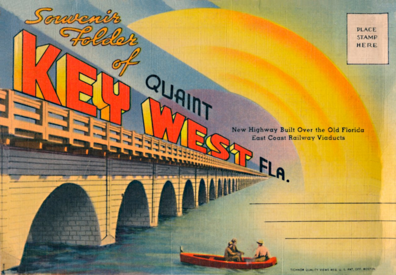 Viehättävä Key West Fla.:n matkamuistokansio - New Highway, 1940-luku tekijältä Unbekannt
