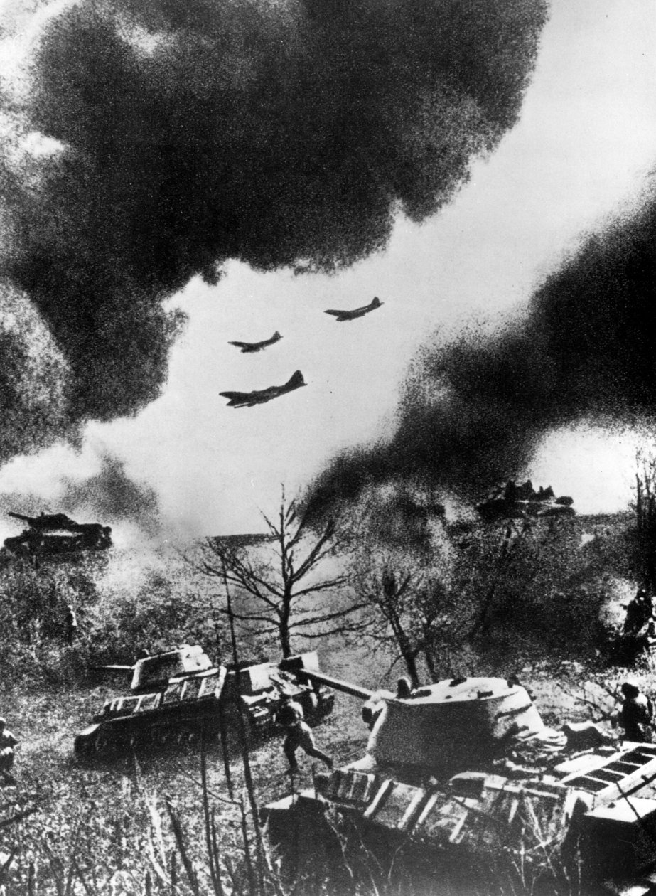 Neuvostoliiton panssarivaunut ja lentokoneet aloittamassa hyökkäyksen, Venäjä, 1943 tekijältä Unbekannt