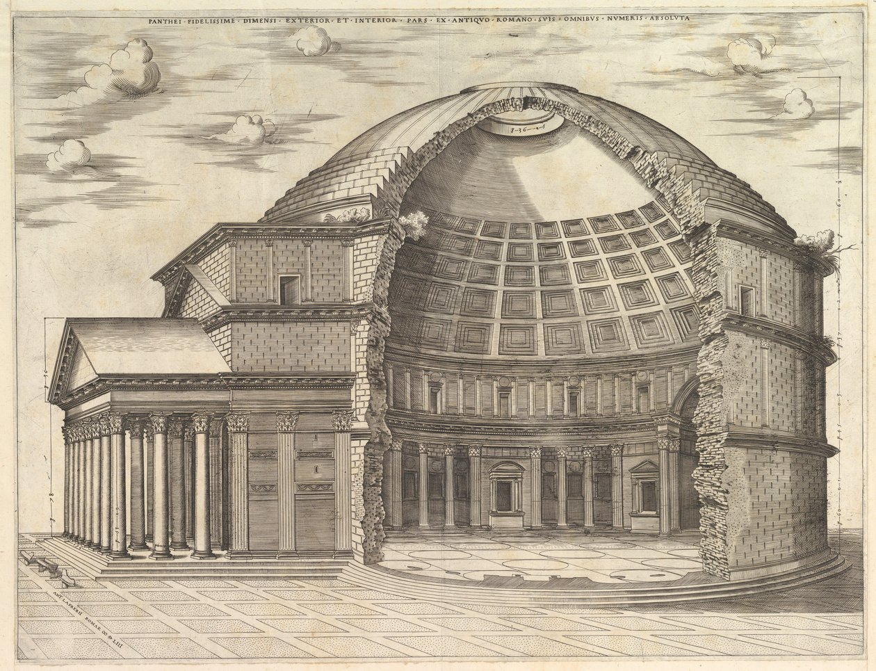 Pantheon, joka on hajotettu näyttämään sisustuksen, 1553 tekijältä Unbekannt