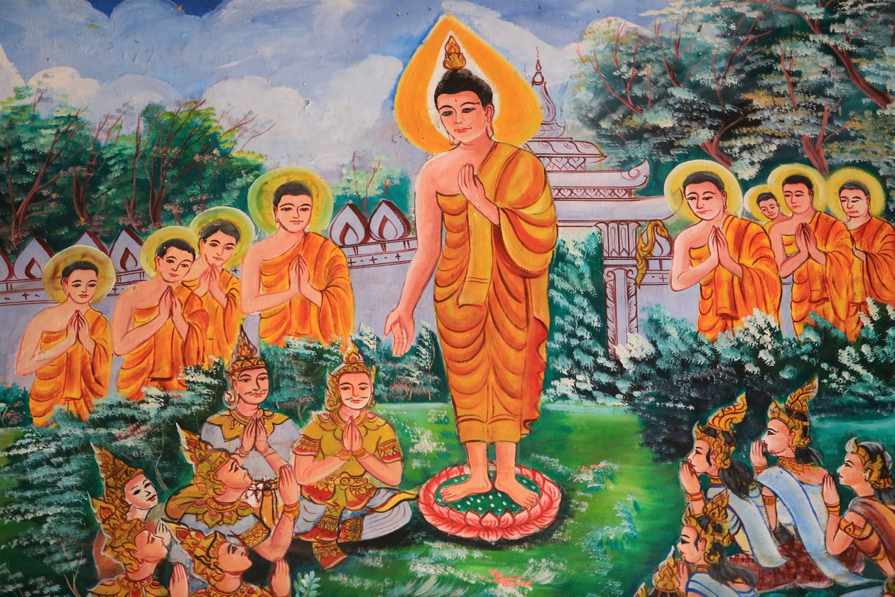 Dharman levittäminen. Buddhan elämä. Kattotaide, joka kuvaa Buddhan elämää. Wat Inpeng. Vientiane. Laos, 20151029, Vientiane, Laos tekijältä Unbekannt