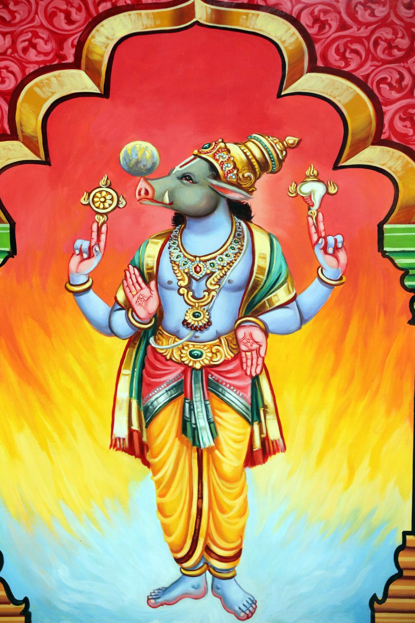 Sri Vadapathira Kaliammanin hindutemppeli. Vishnun avatar. Varahan kolmas inkarnaatio. Singapore tekijältä Unbekannt
