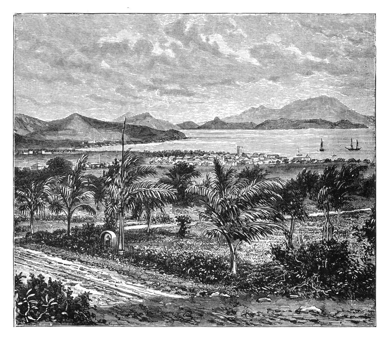 St Kitts, näkymä otettu Nevisistä, vuodelta 1890 tekijältä Unbekannt
