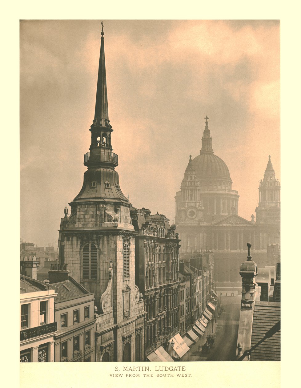 St Martin, Ludgate, Näkymä lounaasta, 1800-luvun puolivälissä. tekijältä Unbekannt