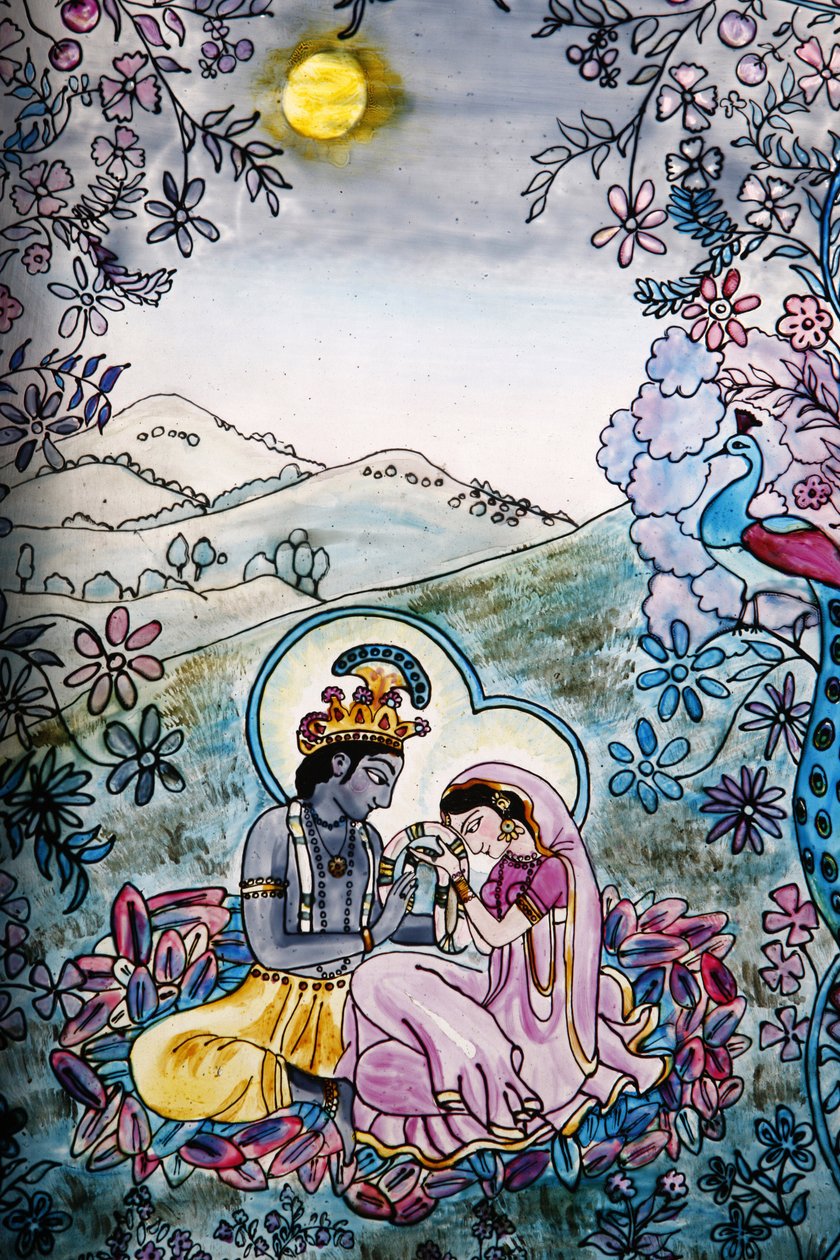 Lasimaalaus Iskconin temppelissä: Krishna ja Rada, Lontoo, Grande-Bretagne tekijältä Unbekannt