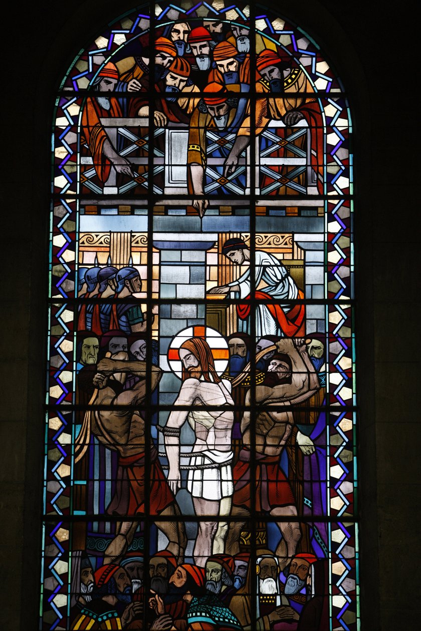 Lasimaalaus Notre Dame du Rosairen katolisessa kirkossa: Kristuksen kärsimys, Saint-Ouen, Ranska tekijältä Unbekannt