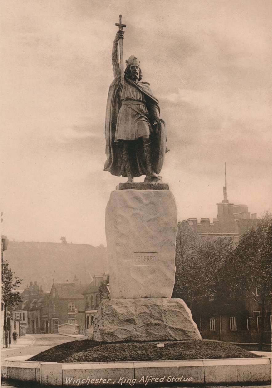 Kuningas Alfred Suuren patsas, Winchester, Hampshire, 1900-luvun alku tekijältä Unbekannt