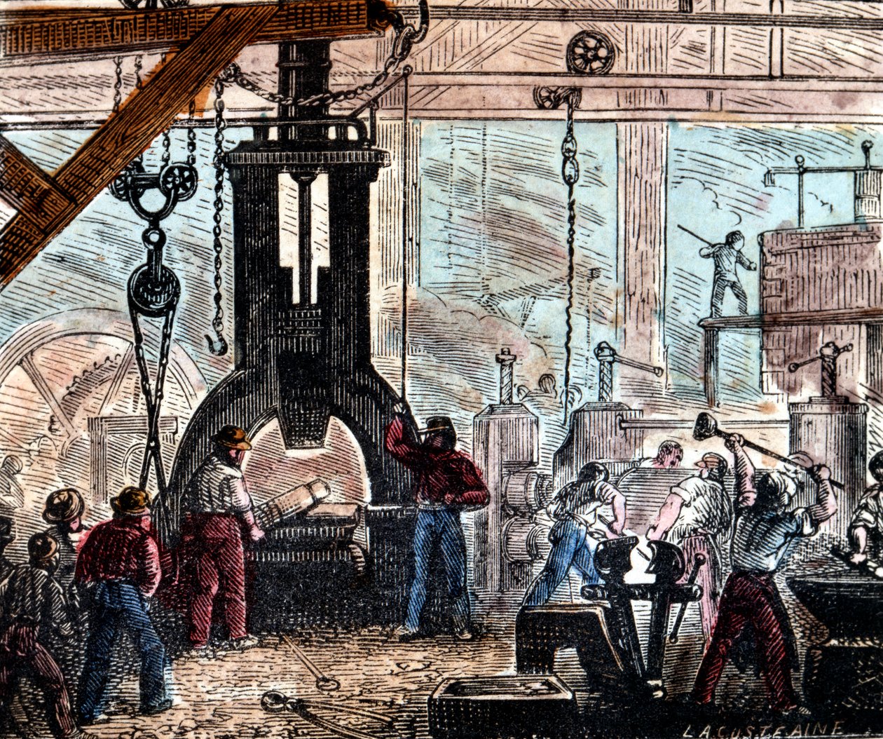 Höyryvasara käytössä ruukissa, Ranska, 1867 tekijältä Unbekannt